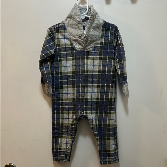Tea Collection Plaid Baby Romper with Gray Collar Size 12-18 Months - Picture 1 of 9